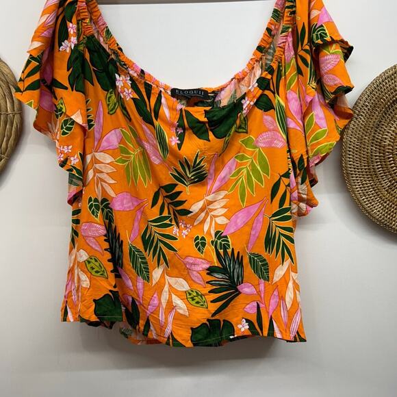 Eloquii Orange Tropical Off Shoulder Short Sleeve Top Vacation Plus Size 20 - Picture 4 of 7